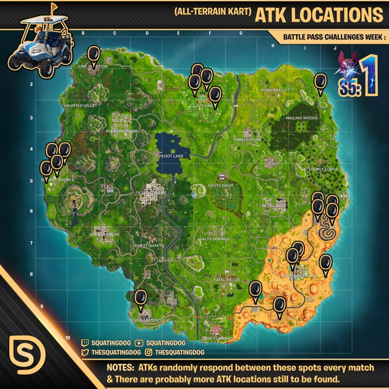ATK Cart Vehicle car locations Fortnite