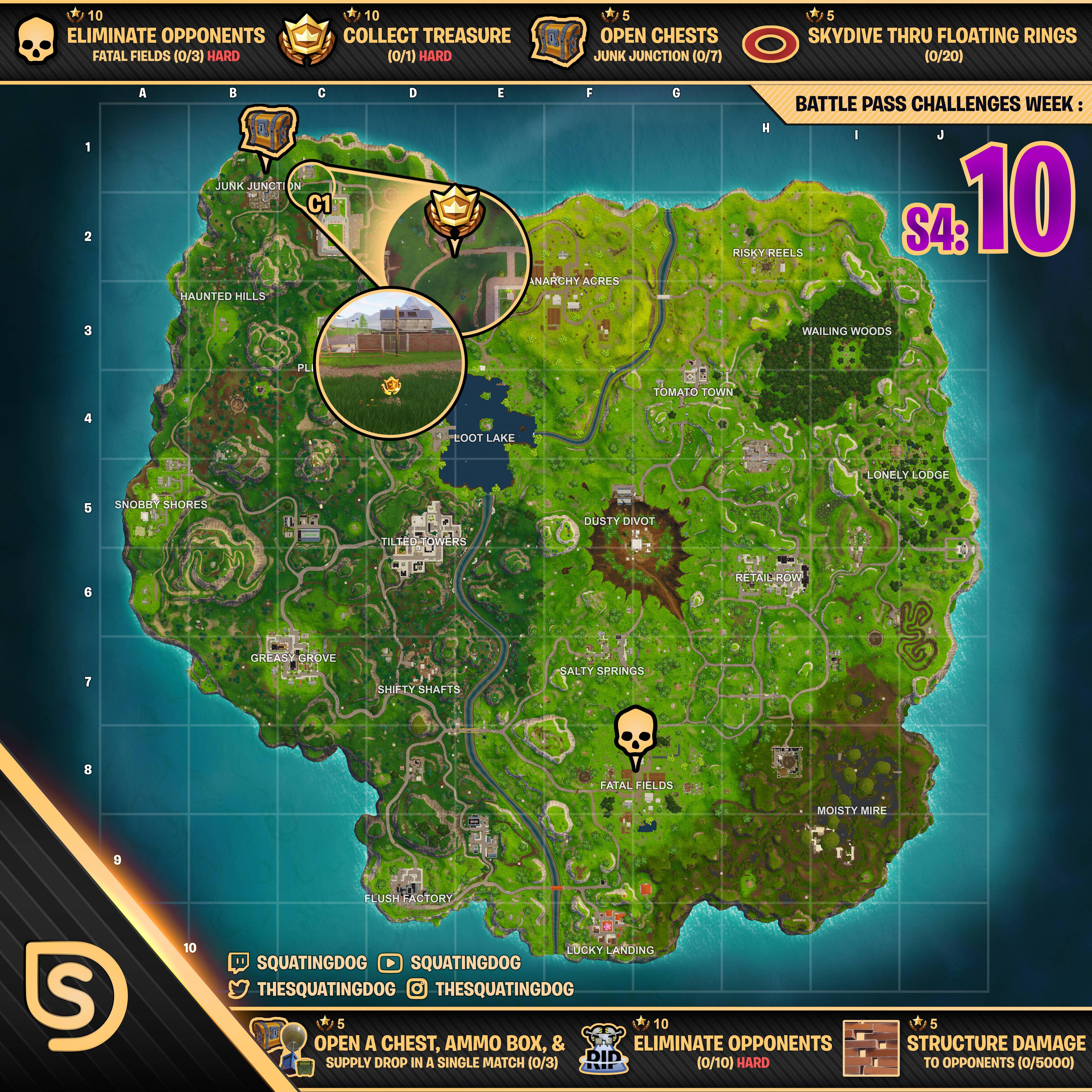 Fortnite map cheat sheet season 4 week 10 challenges
