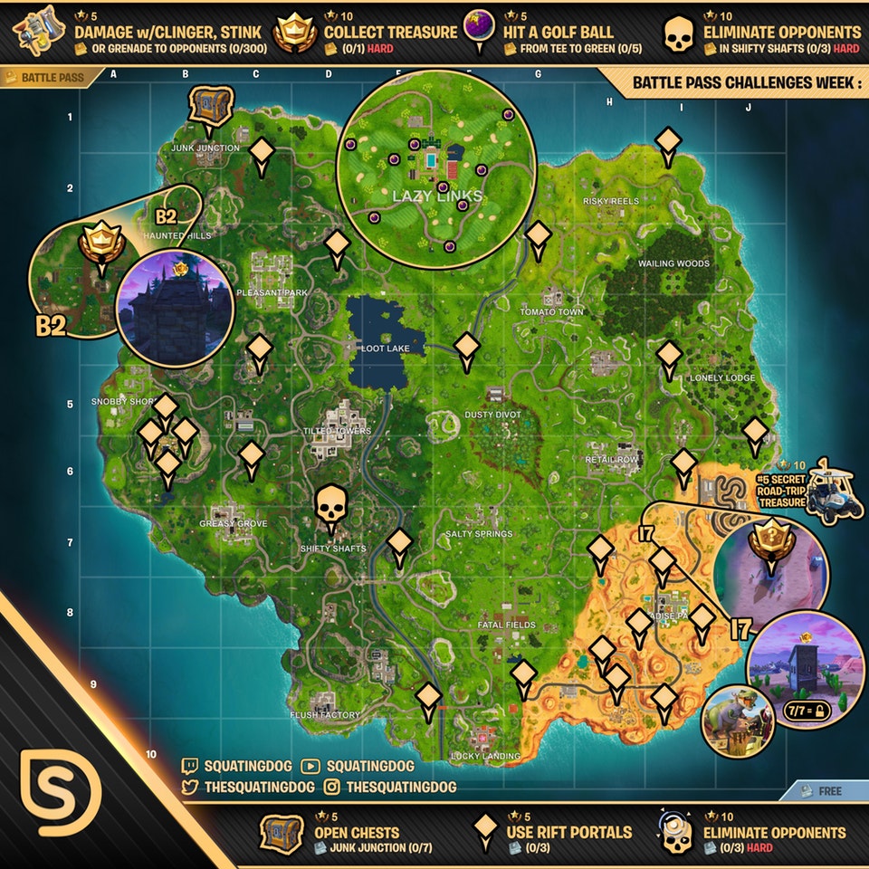 Cheat Sheet map for Fortnite Season 5, Week 5