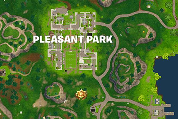 Search between a gas station, soccer pitch, and Stunt Mountain Battle Star Exact Location
