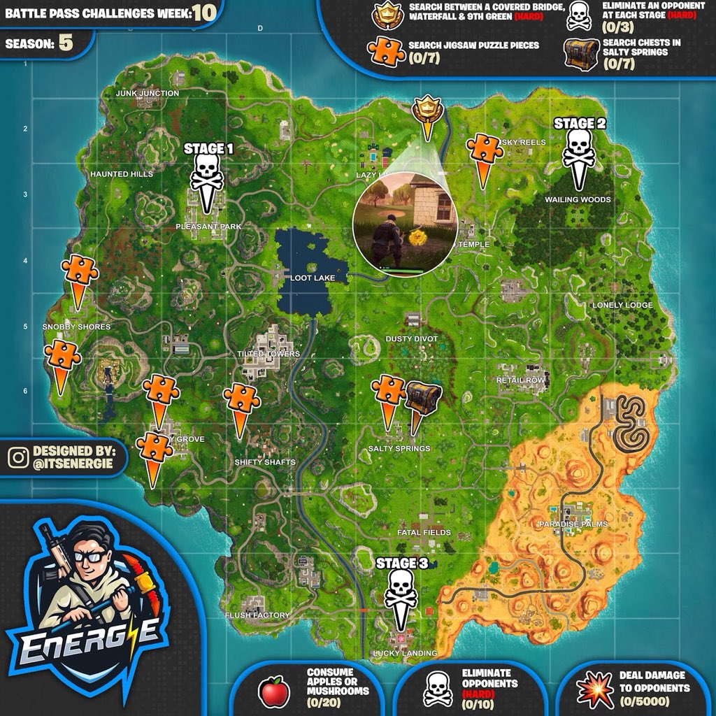 Cheat Sheet Map For Fortnite Battle Royale Season 5, Week 10 Challenges