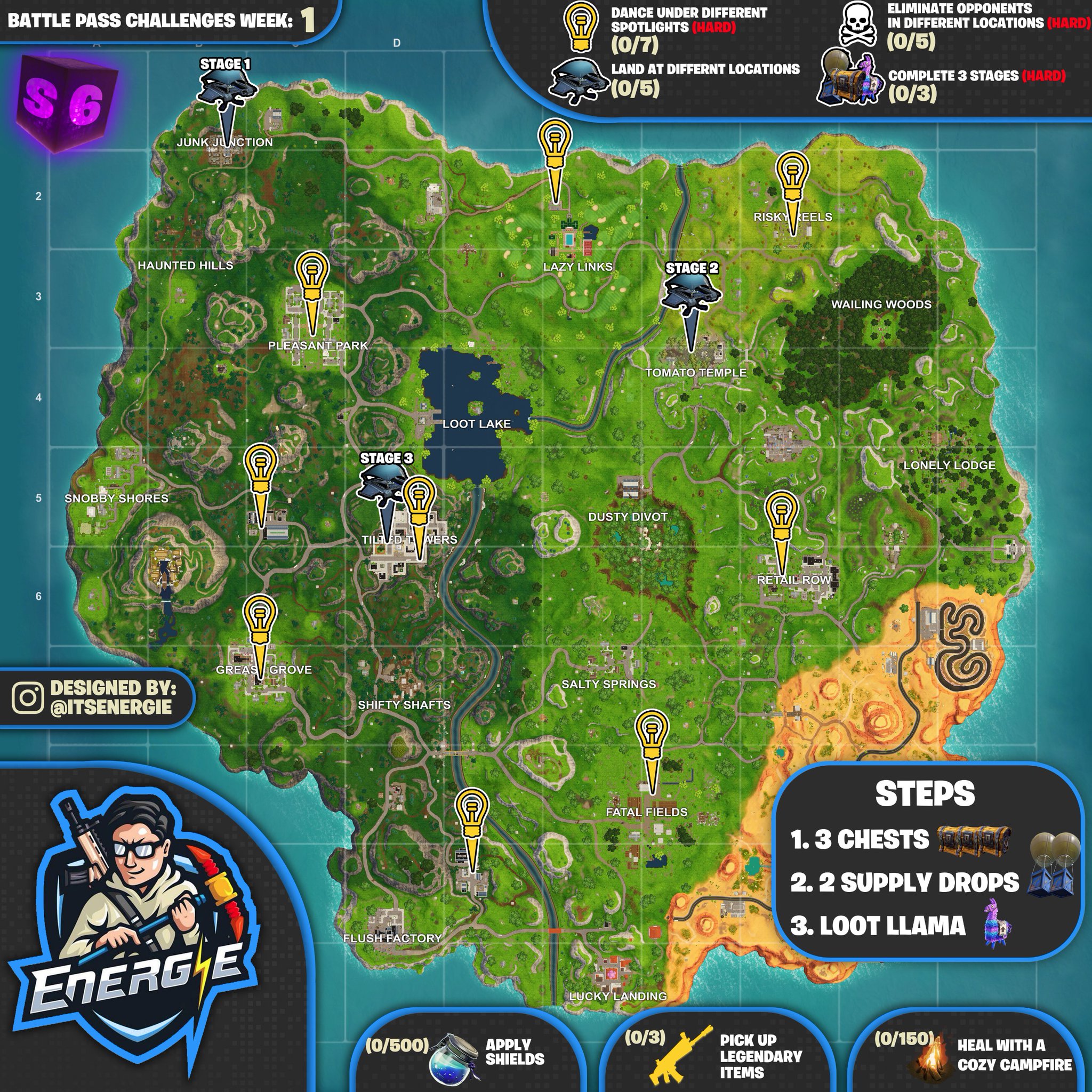 Fortnite Cheat Sheet map for Season 6, Week 1