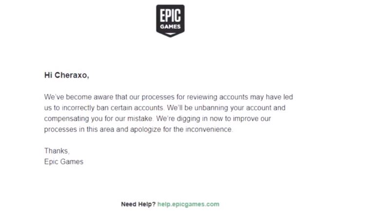Epic Games Apology Email