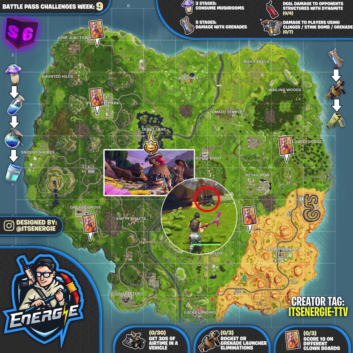 Fortnite Season 6, Week 9 Cheat Sheet Map