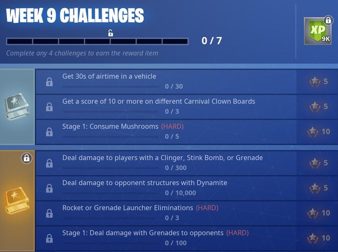 Fortnite Challenges Season 6 Week 9 Challenges