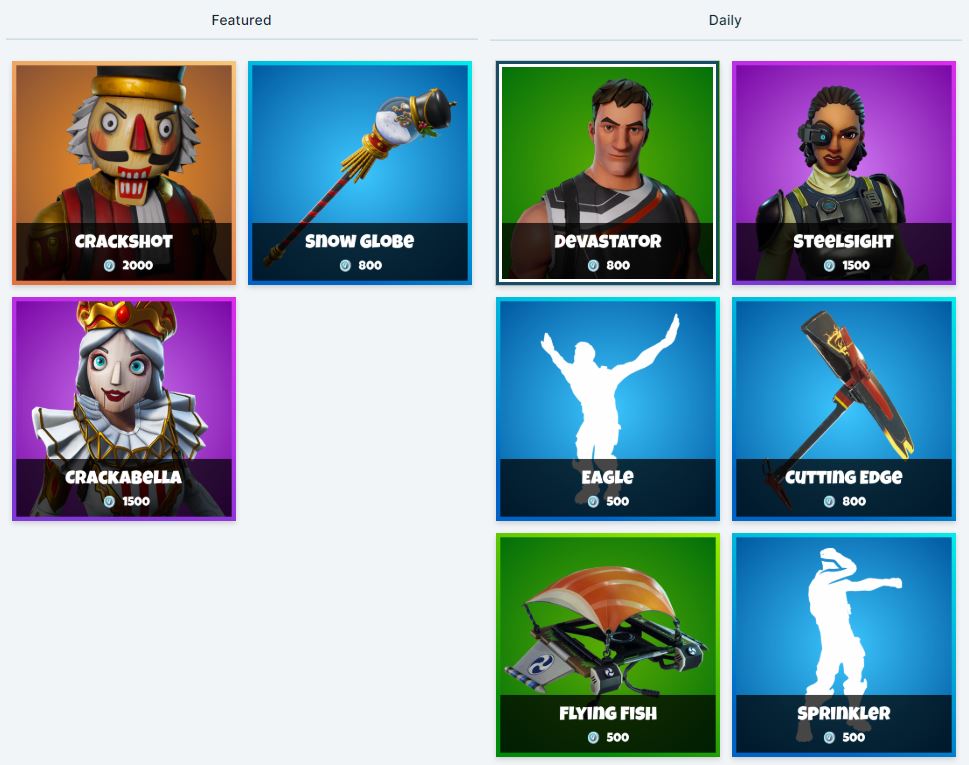 Fortnite Item Shop 19th December Skins and Cosmetics