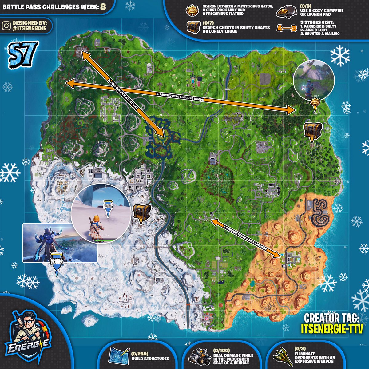 Fortnite Cheat Sheet Map for Season 7, Week 8 Challenges