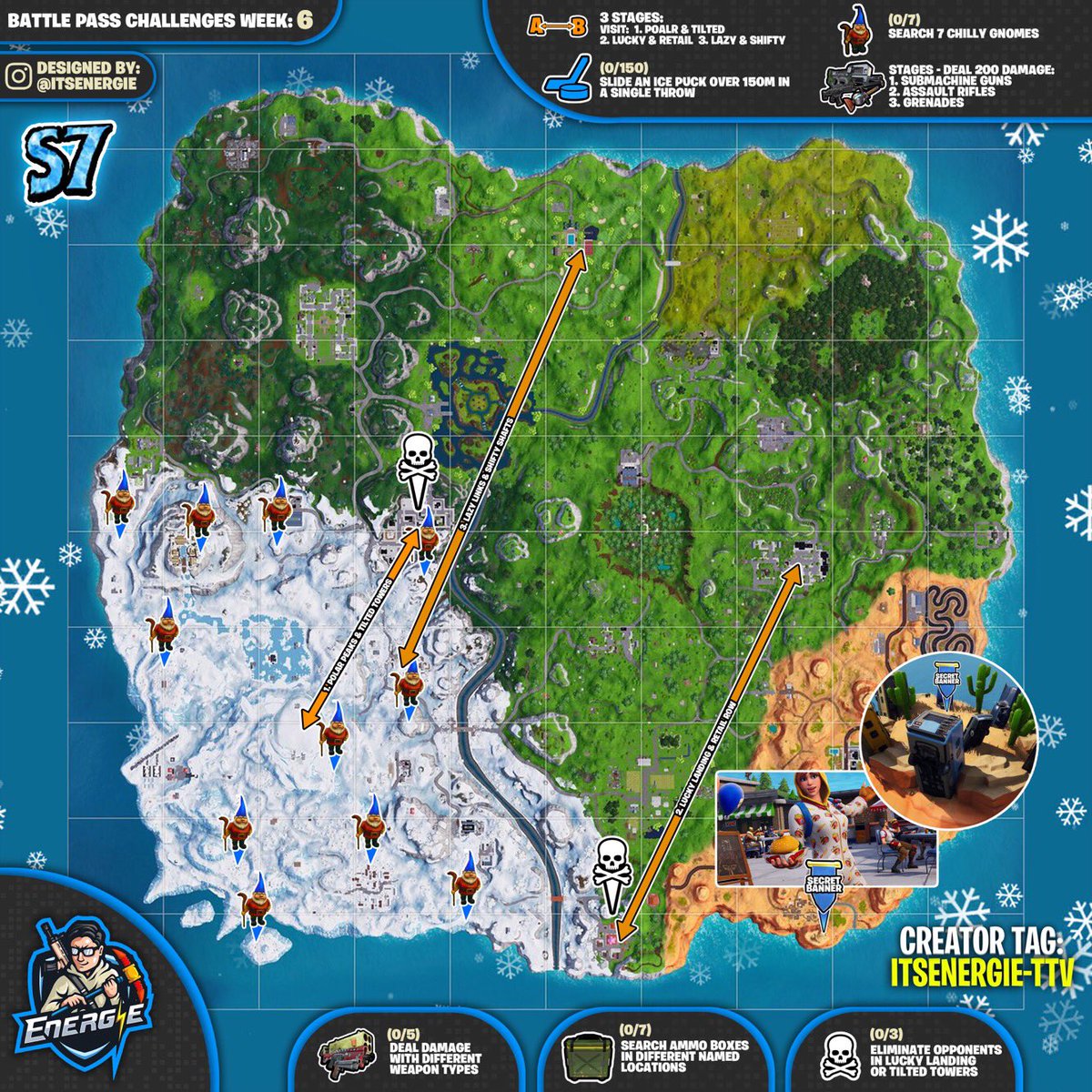 Fortnite Season 7, Week 6 Challenges Cheat Sheet Map