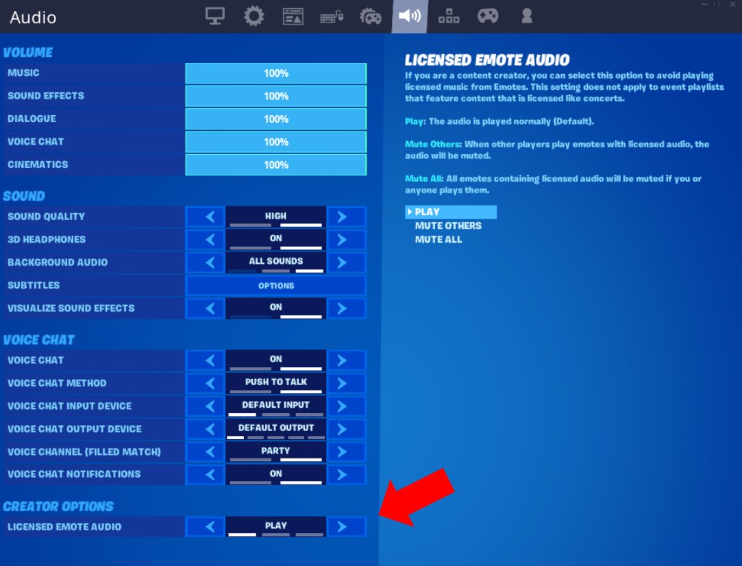 Fortnite Licensed Emote Audio Setting