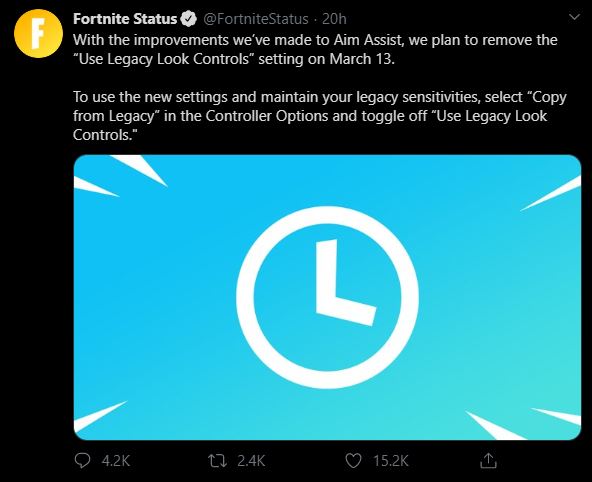 Fortnite Legacy Controls Aim Assist