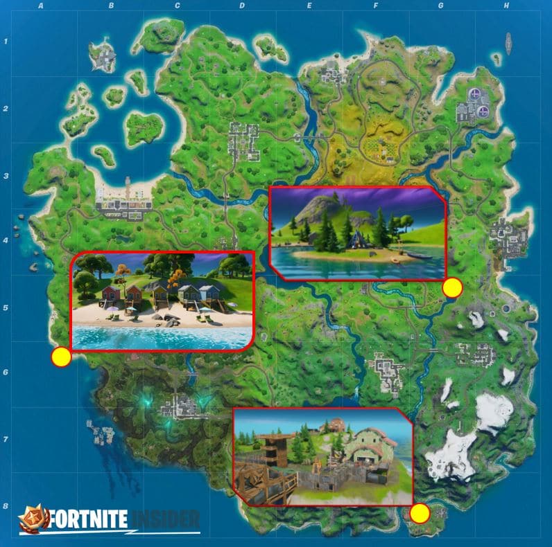 Fortnite Map Locations for Lake Canoe, Camp Cod, and Rainbow Rentals