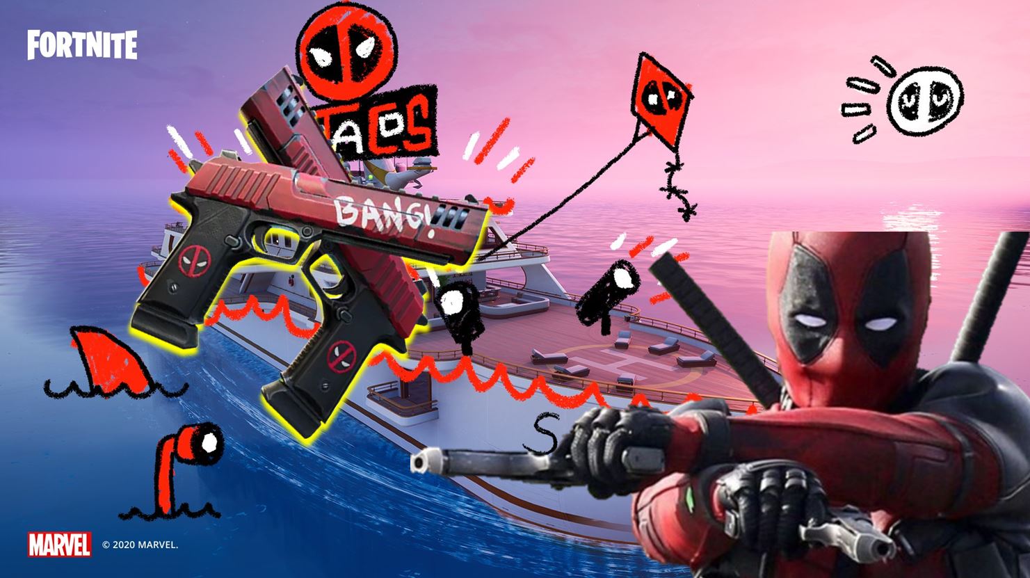 Find Deadpool's 2 pistols Fortnite