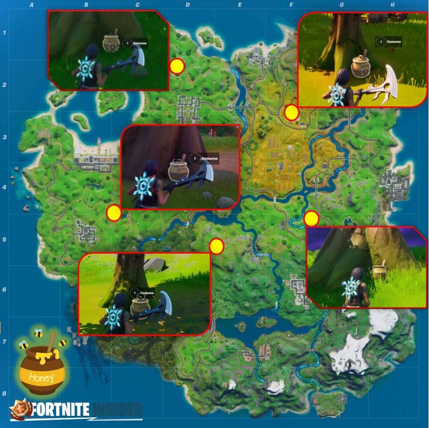 Fortnite For the Bears Challenge - Honey Pots Map Locations