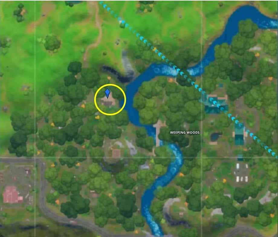 Fortnite Secret Challenges Bunker Map Location in Weeping Woods