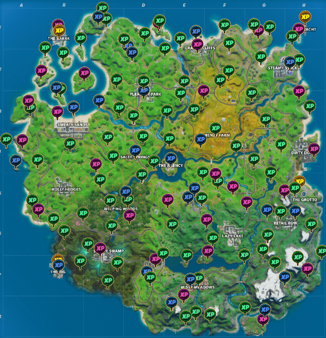 Fortnite XP Coins Locations Map