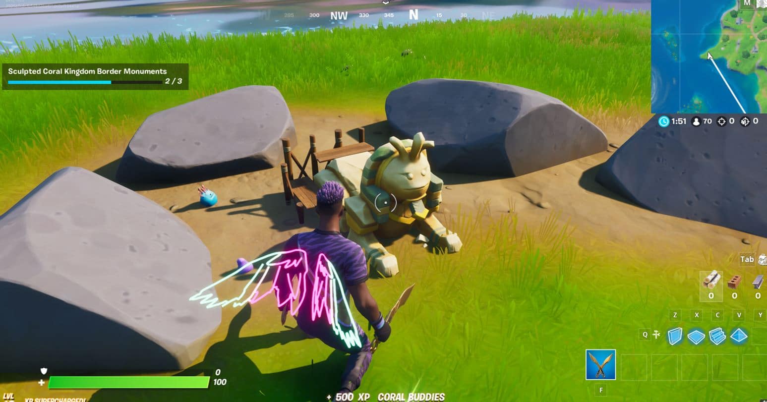 Fortnite Sculpted Coral Kingdom Border Monument northwest of Pleasant Park