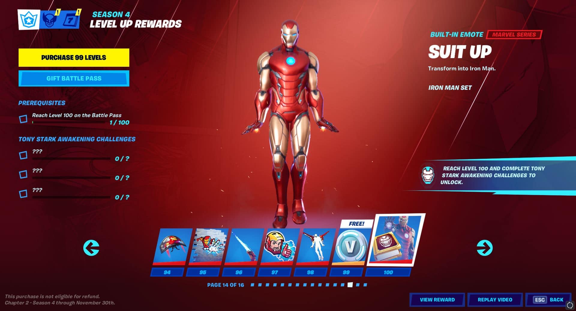 Fortnite Chapter 2, Season 4 Battle Pass Level 94 - 100