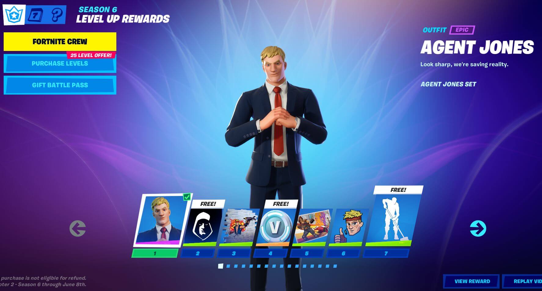 Fortnite Chapter 2, Season 6 Battle Pass Rewards - Level 1 - 7