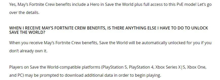Save the World Fortnite May Crew Pack Free