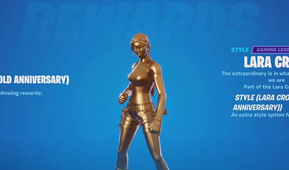 Lara Croft Gold Anniversary Skin Style Fortnite
