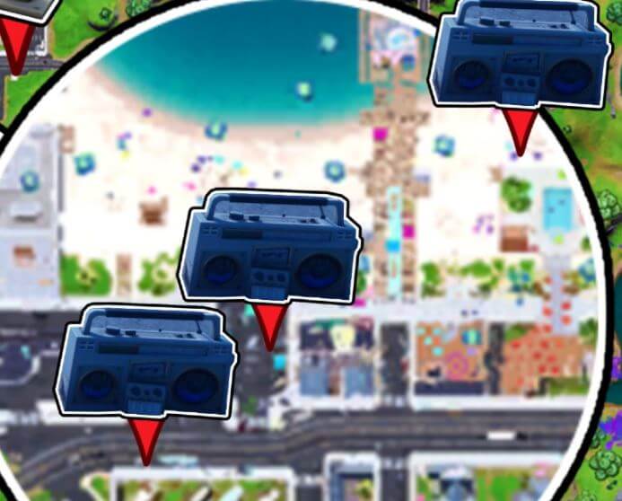 Place Boomboxes in Believer Beach Fortnite