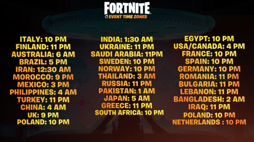 Fortnite Live Event Times
