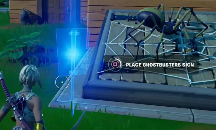 Place Ghostbuster Signs in Holly Hedges, Dirty Docks, or Pleasant Park Fortnite
