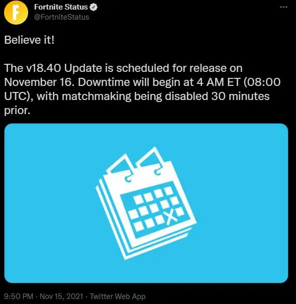 v18.40 Fortnite Server Downtime