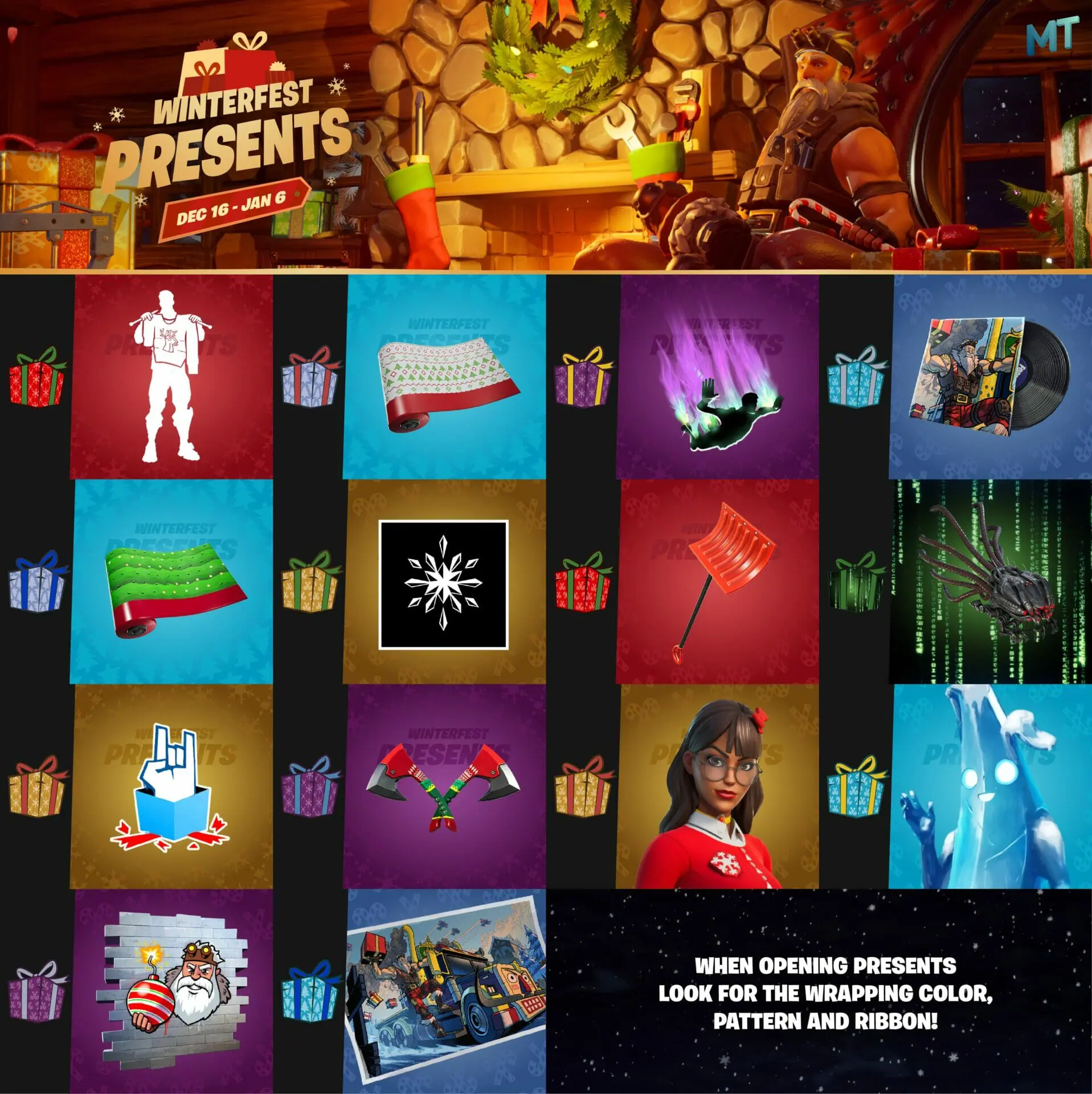 Fortnite Winterfest Gifts in every Present
