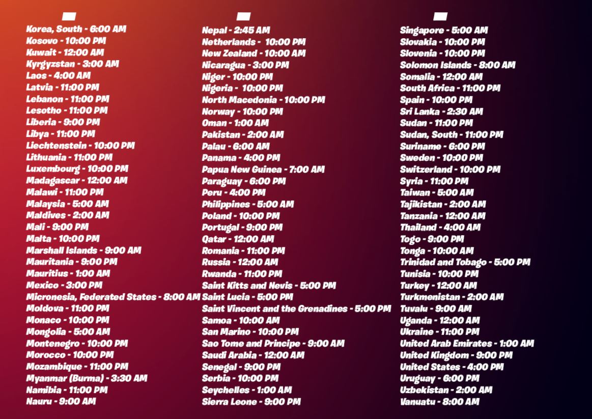 What Time is The Fortnite Event The End