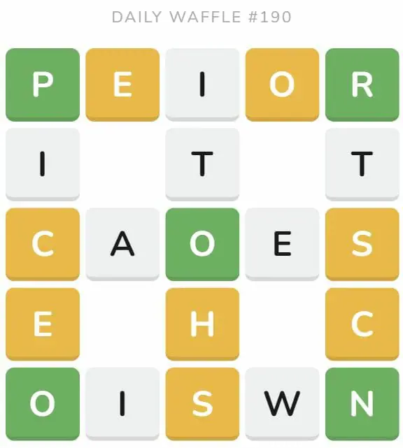 Daily Waffle Game 190 Puzzle - July 30th 2022