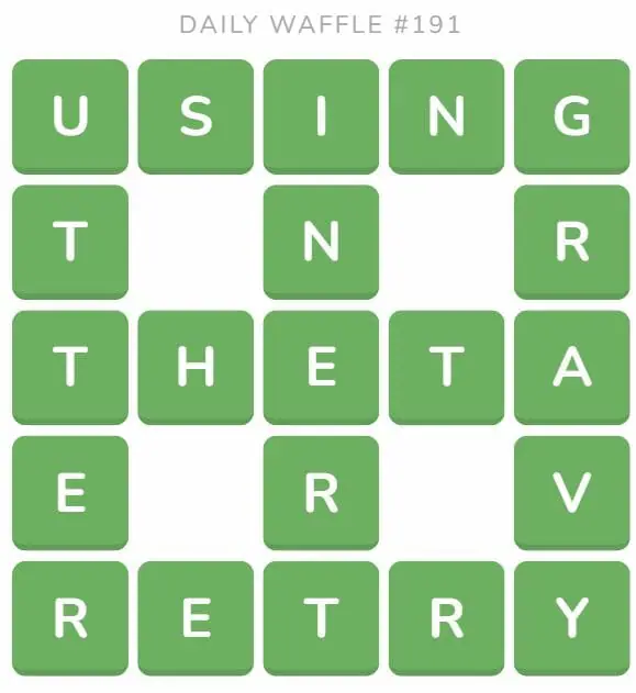 Daily Waffle Game 191 Answer - July 31st 2022