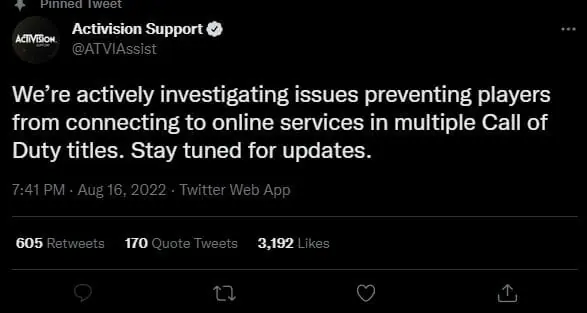 CoD Vanguard Servers Down Status August 16 2022
