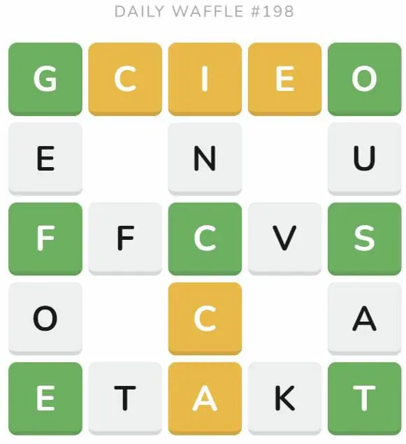 Daily Waffle Game 198 Puzzle - August 7th 2022