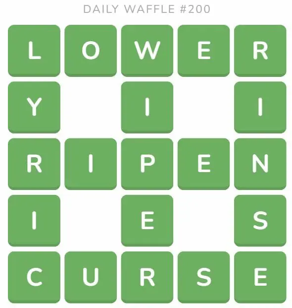 Daily Waffle Game 200 Answer - August 9th 2022