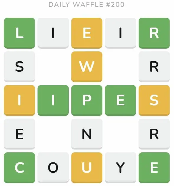 Daily Waffle Game 200 Puzzle - August 9th 2022