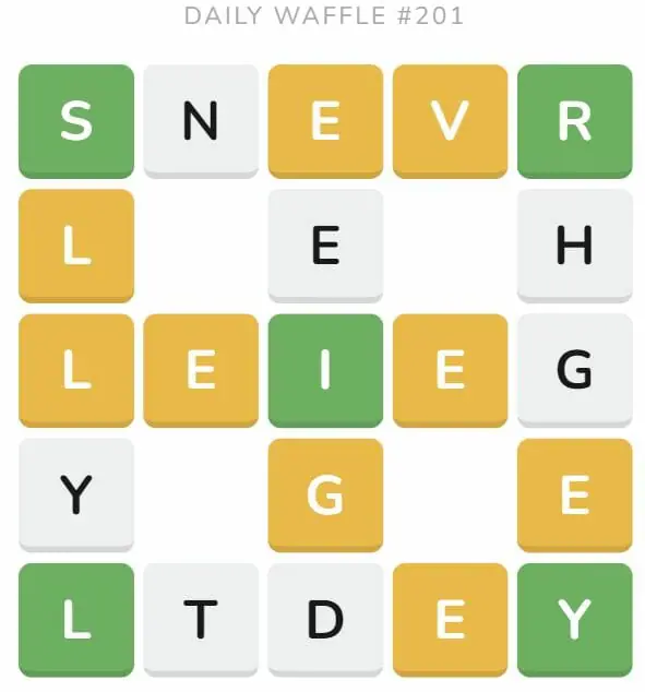Daily Waffle Game 201 Puzzle - August 10th 2022