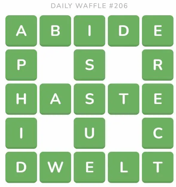 Daily Waffle Game 206 Answer - August 15th 2022