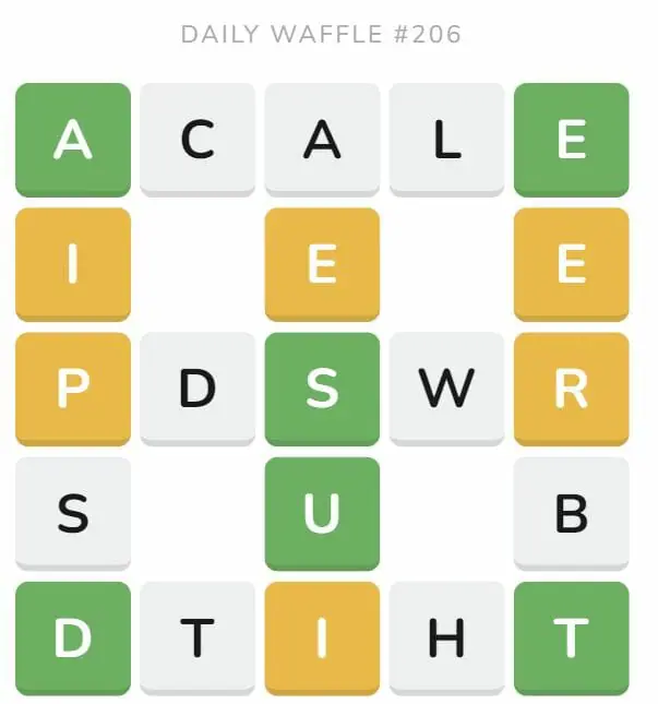 Daily Waffle Game 206 Puzzle - August 15th 2022