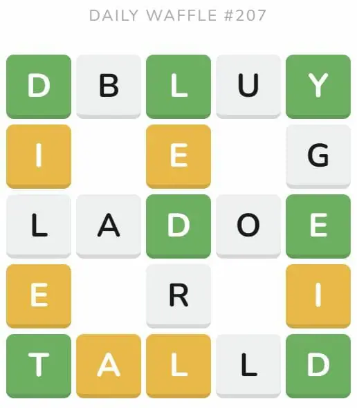 Daily Waffle Game 207 Puzzle - August 16th 2022