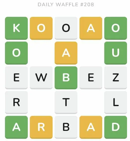 Daily Waffle Game 208 Puzzle - August 17th 2022