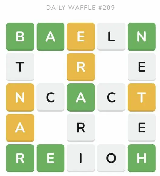 Daily Waffle Game 209 Puzzle - August 18th 2022