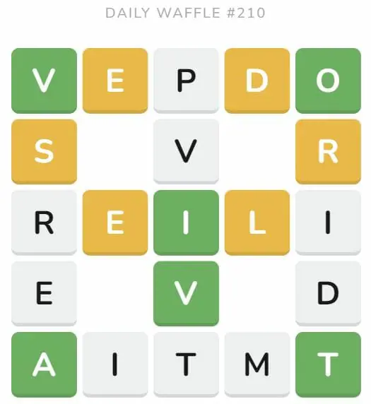 Daily Waffle Game 210 Puzzle - August 19th 2022