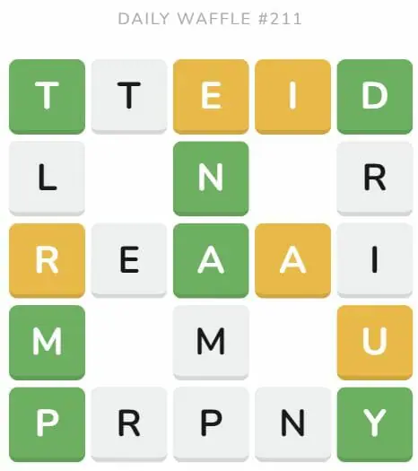 Daily Waffle Game 211 Puzzle - August 20th 2022
