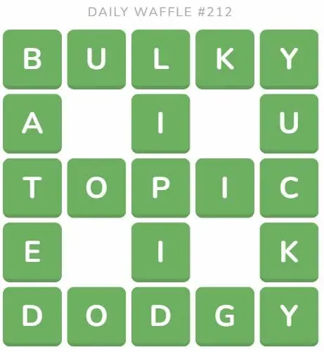Daily Waffle Game 212 Answer - August 21st 2022