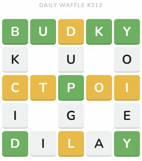 Daily Waffle Game 212 Puzzle - August 21st 2022