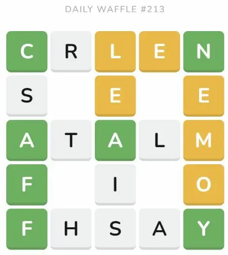Daily Waffle Game 213 Puzzle - August 22nd 2022
