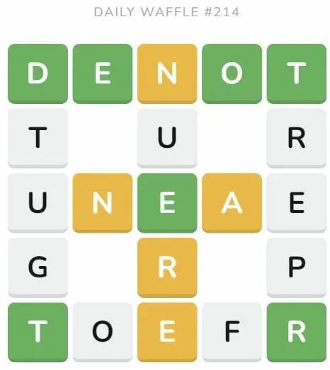 Daily Waffle Game 214 Puzzle - August 23rd 2022