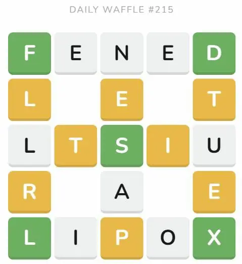 Daily Waffle Game 215 Puzzle - August 24th 2022