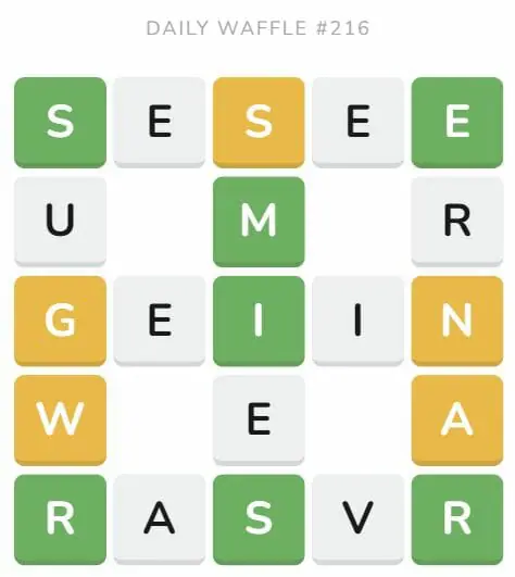 Daily Waffle Game 216 Puzzle - August 25th 2022